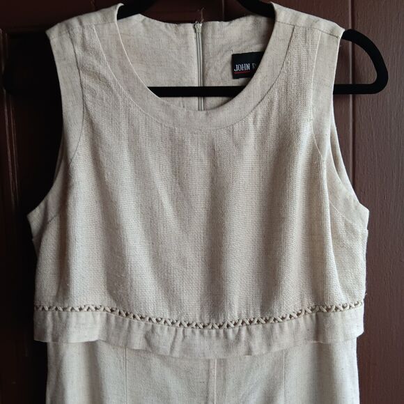 Vintage 90s John Roberts Maxi Dress  Sz S Sleeveless Tan Linen Blend Lagenlook - Picture 10 of 11